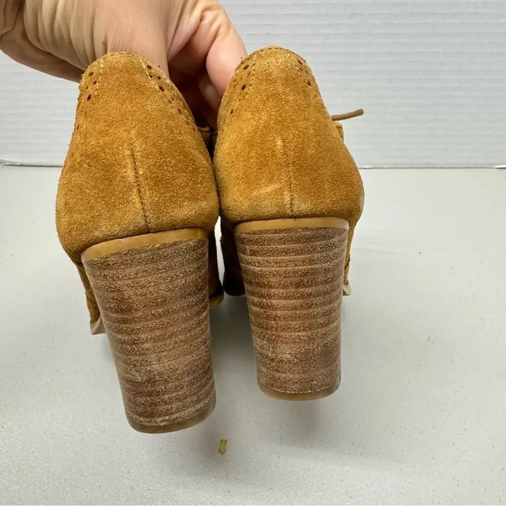 Steve Madden Tan Leather Oxford Lace Up Boots Women’s 6.5 Stacked Heel Booties